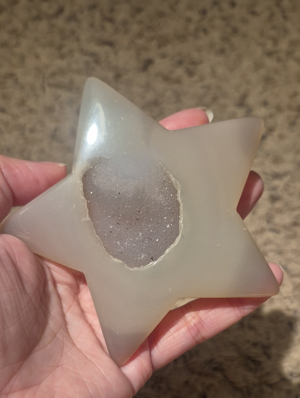 Natural Druzy Agate Star Decorative Accent - Gray